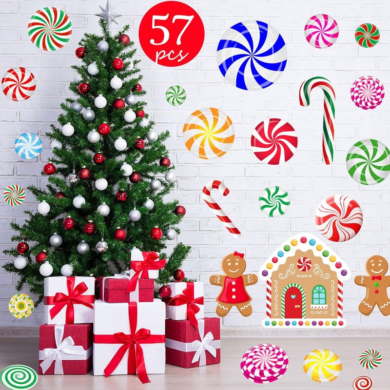Funnlot 57PCS Peppermint Floor Decals Christmas Wall Stickers Decals Christmas Stickers Candy Wall Stickers for Candyland Decoration - Image 1